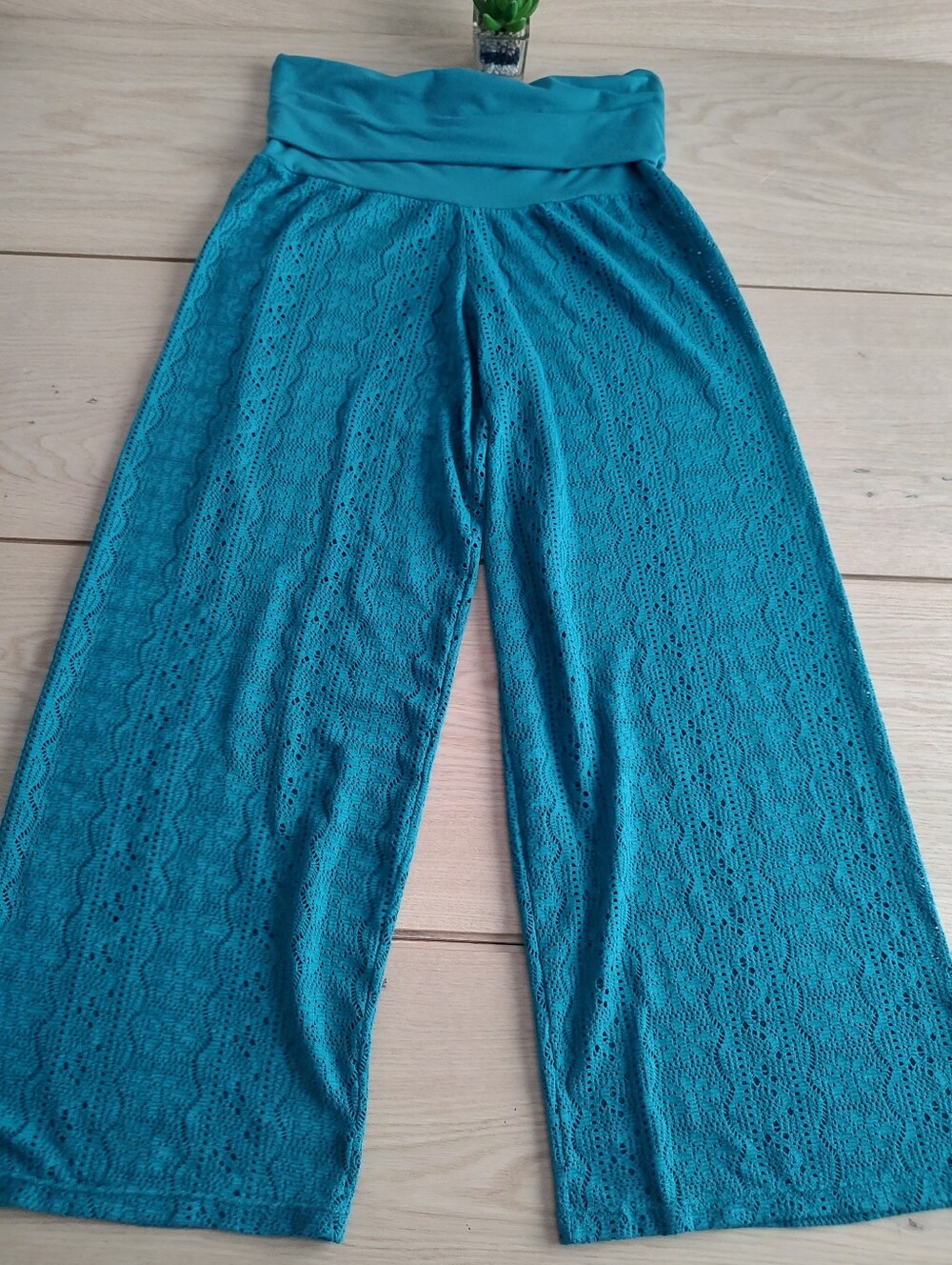 Teal Wide-Leg Lace Palazzo Pants